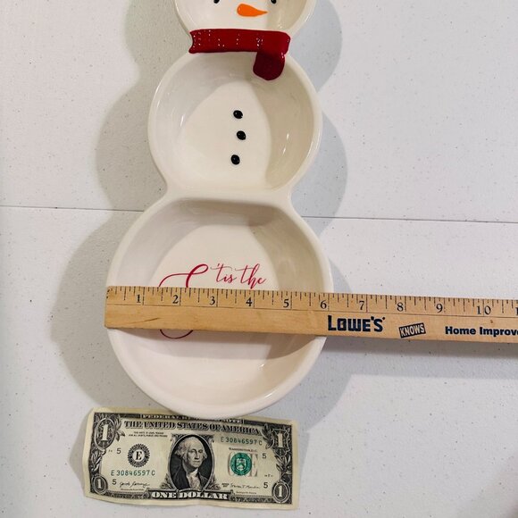 Ceramic Snowman 3 Section Server Dish Tis The Season By Grasslands Road - Picture 5 of 14